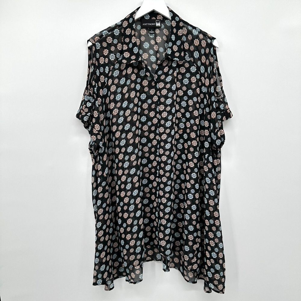 Antthony Original‎ Tunic Top Shirt Blouse Plus Size 3X Black Sheer Flowy No Cami